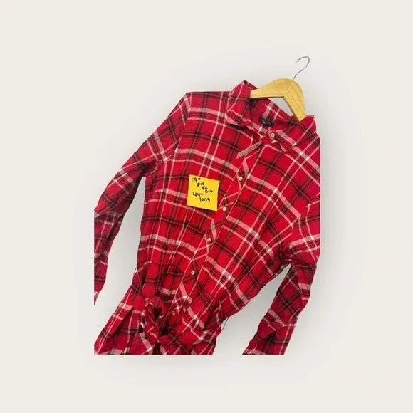 Talbots Women's Red Plaid Flannel Shirt Dress Size 12 Long Sleeve Tie Waist NWT - Picture 5 of 5